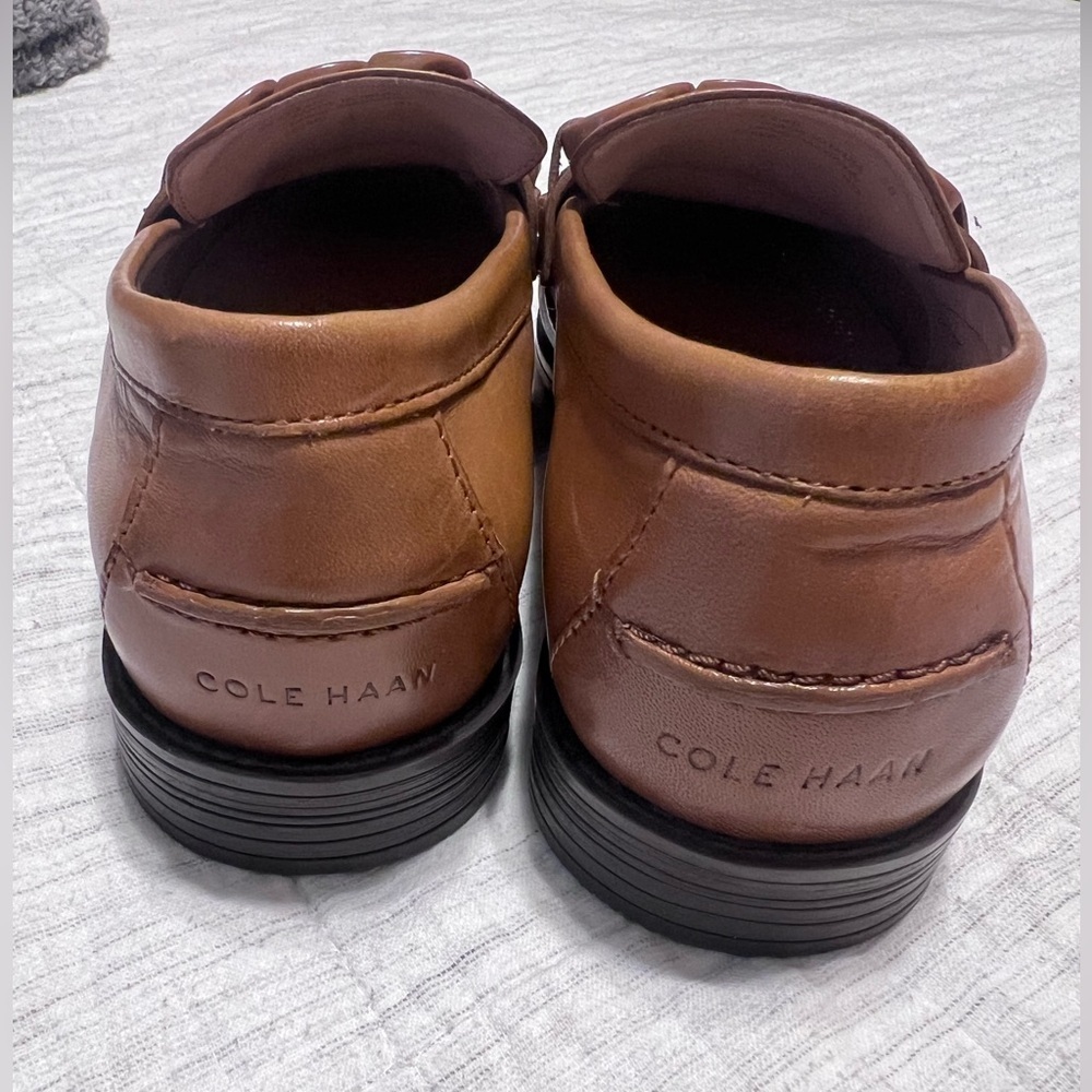 Cole Haan Women's Tan Leather Chain-Trim Loafers - Picture 3 of 7